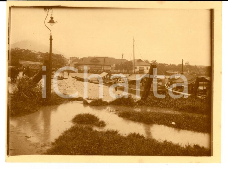 1920 RIO DE JANEIRO (BRAZIL) Veduta di un villaggio con barche *Foto VINTAGE