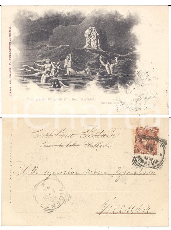 1901 Cartolina ANTONIO FOGAZZARO alla figlia Maria - Inferno VII *AUTOGRAFO