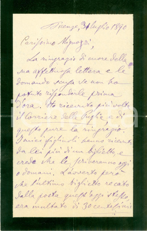1890 FIRENZE Antonio ZARDO fornisce informazioni su Filosseno LUZZATTO Autografo