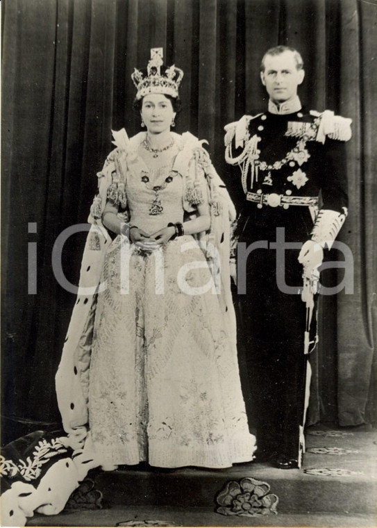 1953 BUCKINGHAM PALACE Regina ELISABETTA e principe FILIPPO dopo l'incoronazione