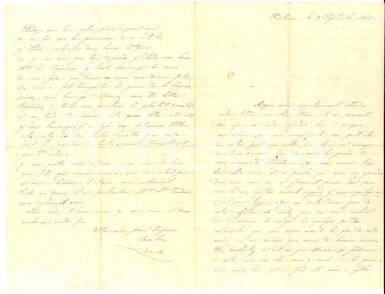 1861 BORDEAUX DAMES DE LA FOI Lettera di una novizia nostalgica della famiglia