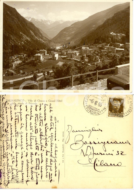 1935 VALMALENCO (SO) Ville di CHIESA *Autografo Cesare BASSIGNANA FG VG