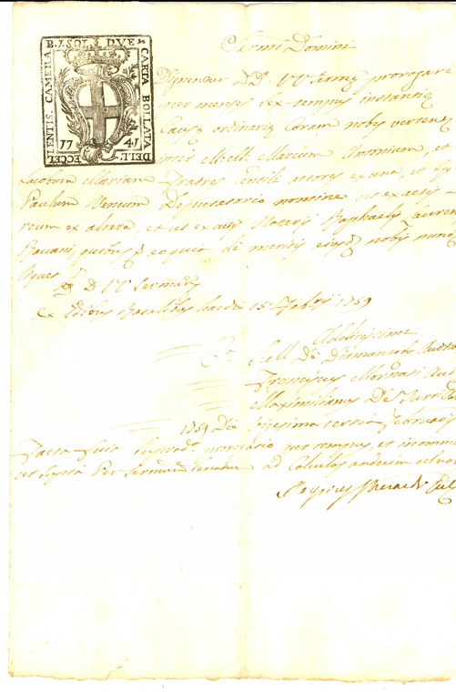 1759 GENOVA Proroga istanza lite marchesi GENTILE - Paolo VENCO *Manoscritto