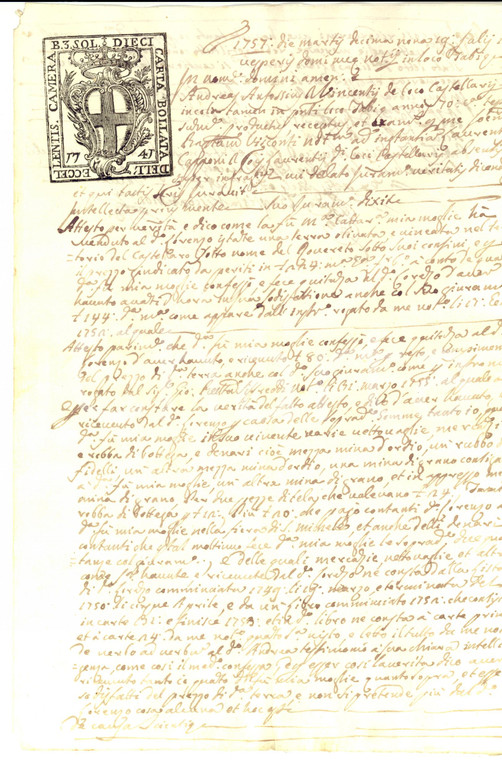 1757 CASTELLARO (IM) Andrea ANFOSSO vende fondo ROVERETO a Lorenzo CAPPONI