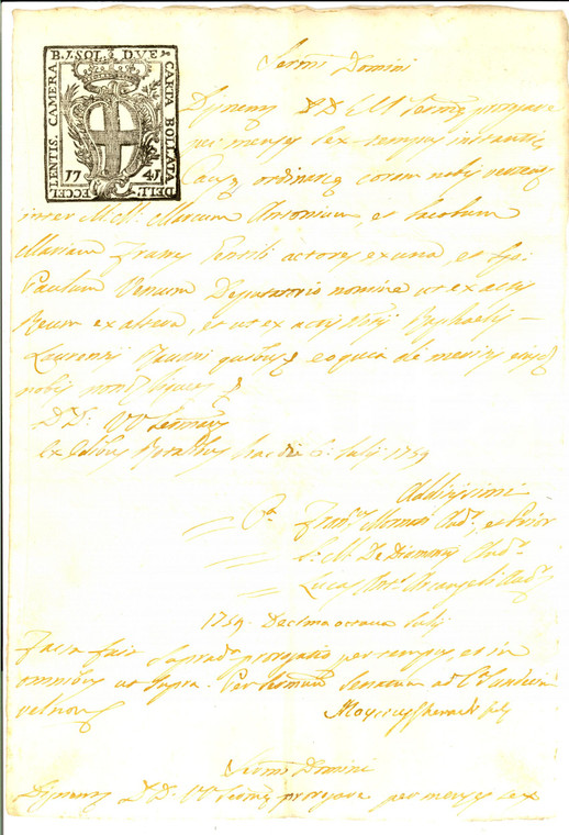 1759 GENOVA Proroga istanza lite marchesi GENTILE vs Paolo VENCO *Documento