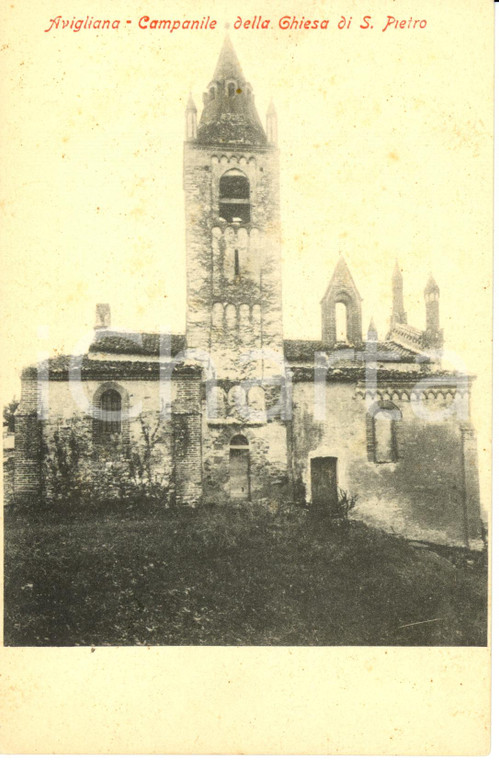 1900 ca AVIGLIANA (TO) Campanile chiesa di SAN PIETRO *Cartolina FP NV