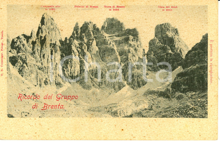 1900 ca TRENTO Il gruppo del BRENTA con CIMA DEI ARMI *Cartolina FP NV