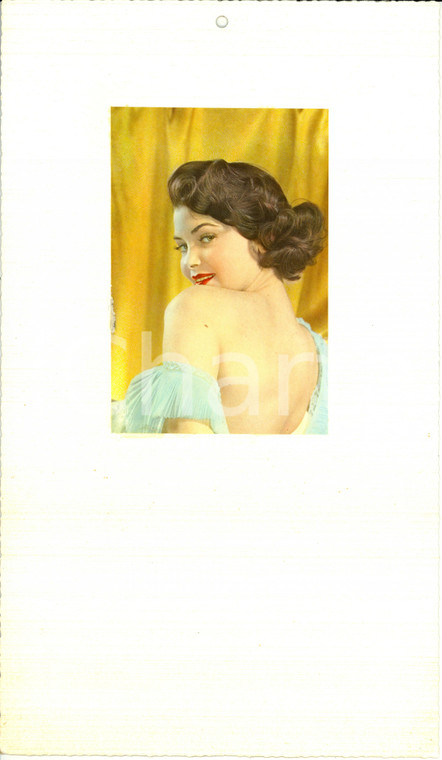 1955 ca ITALIA MODERNARIATO Calendario perpetuo VINTAGE Ritratto donna 20x34 cm