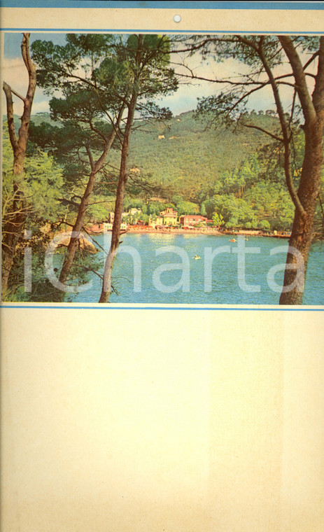 1955 ca ITALIA MODERNARIATO Calendario perpetuo VINTAGE Panorama lago 24 x 44 cm