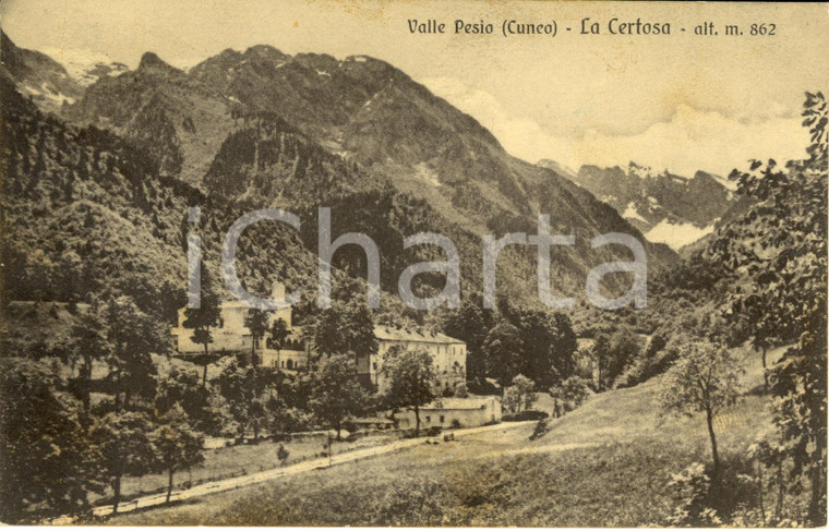 1920 ca CHIUSA DI PESIO (CN) Panorama con certosa Salesiana *Cartolina FP NV