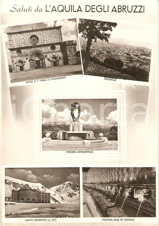 1960 ca L'AQUILA Vedutine CAMPO IMPERATORE Fontana monumentale *Cartolina FG VG