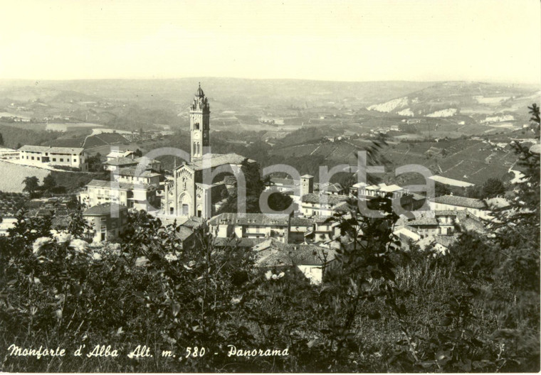 1960 ca MONFORTE D'ALBA (CN) Panorama con chiesa MADONNA DELLA NEVE *FG NV