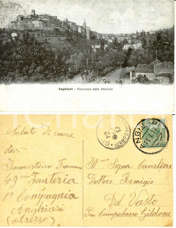 1917 ANGHIARI (AR) Panorama da stazione *Cartolina Francesco IAMARTINO Fanteria
