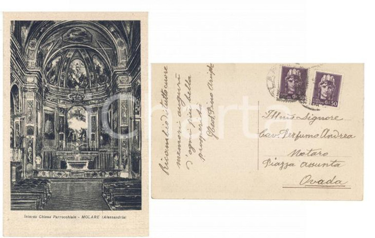 1930 ca MOLARE (AL) Interno chiesa parrocchiale *Autografo don PICCA teologo