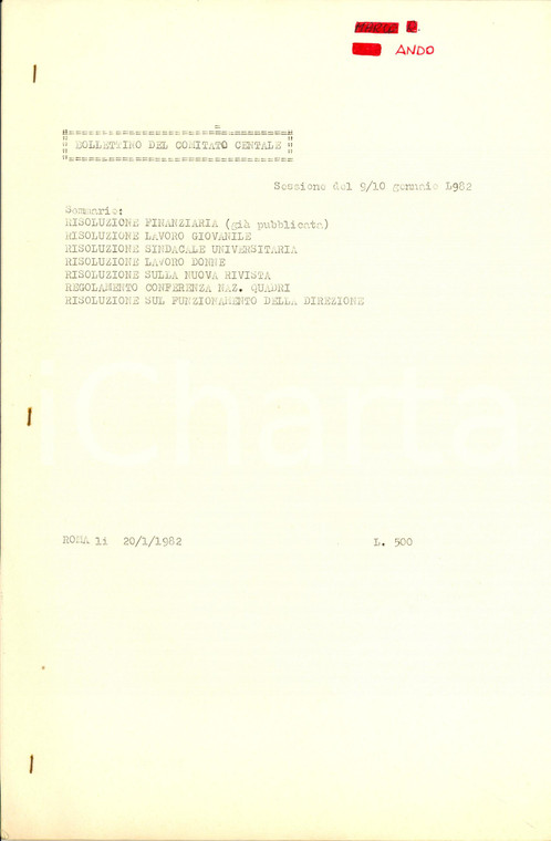 1982 ROMA LEGA SOCIALISTA RIVOLUZIONARIA Risoluzioni su lavoro e donne