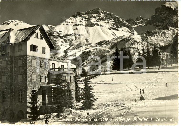 1950 LIMONE PIEMONTE (CN) Albergo PRINCIPE e campi sci *Cartolina ANIMATA FG VG