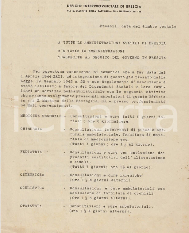 1944 BRESCIA P.C. 755 Istituzione di un poliambulatorio per dipendenti comunali