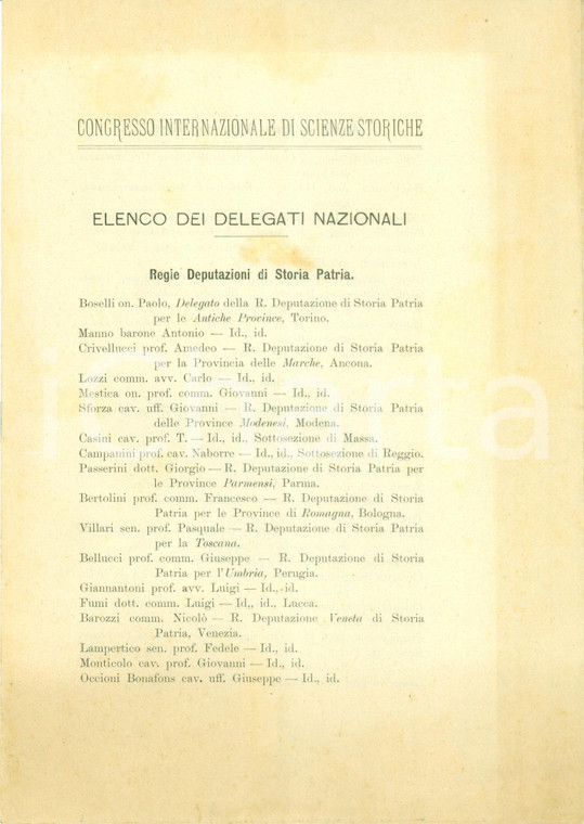 1903 ROMA Congresso Internazionale Scienze Storiche ^Elenco delegati nazionali