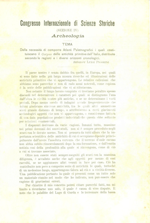 1903 ROMA Intervento Luigi PIGORINI al Congresso Internazionale Scienze Storiche