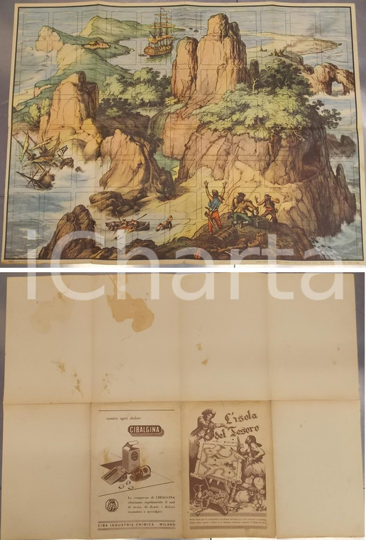 1950 ca CIBALGINA Tabellone di gioco ISOLA DEL TESORO Giochi LASCO *Illustrato