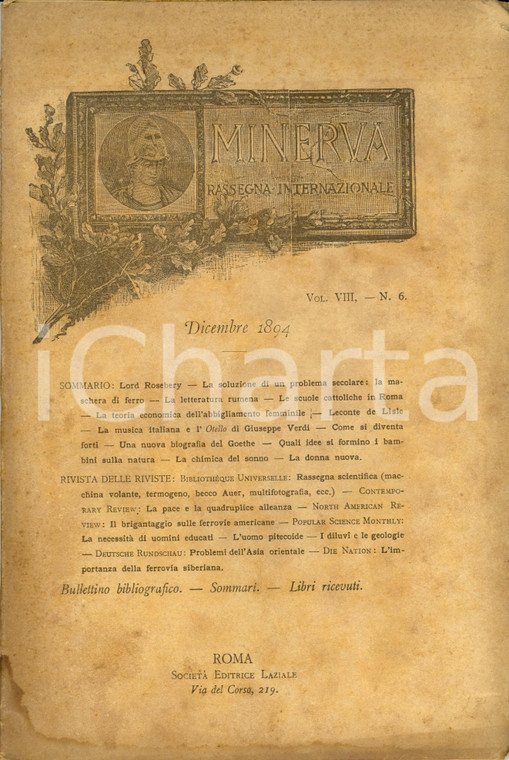 1894 MINERVA Archibald Philip Primrose Lord ROSEBERY *Vol. VIII n° 6 DANNEGGIATA