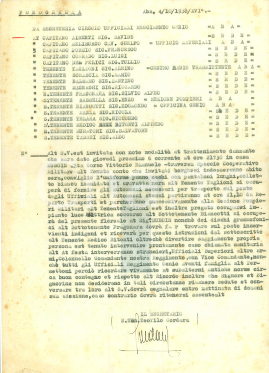 1938 ADDIS ABEBA (ETIOPIA) AOI Serata danzante per XVII Compagnia Teleferisti