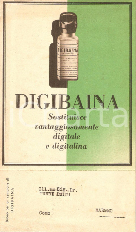 1938 MILANO Laboratori Fratelli BONETTI Farmaco DIGIBAINA *Cartoncino illustrato