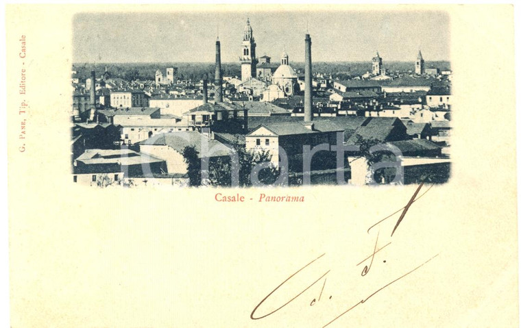 1900 ca CASALE MONFERRATO (AL) Panorama con campanili *Cartolina postale FP VG