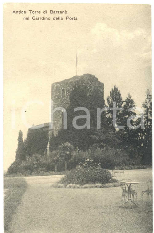 1916 BARZANO' (LC) L'antica Torre nel Giardino DELLA PORTA *Cartolina FP VG