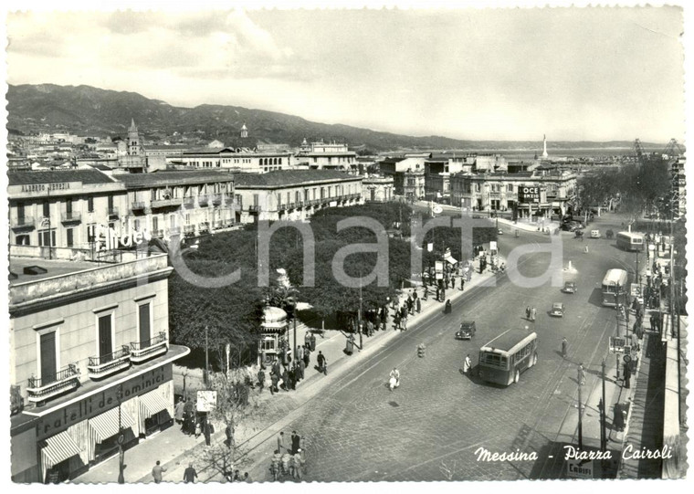 1959 MESSINA Torpedoni in transito in Piazza CAIROLI Negozio F.lli DE DOMINICI
