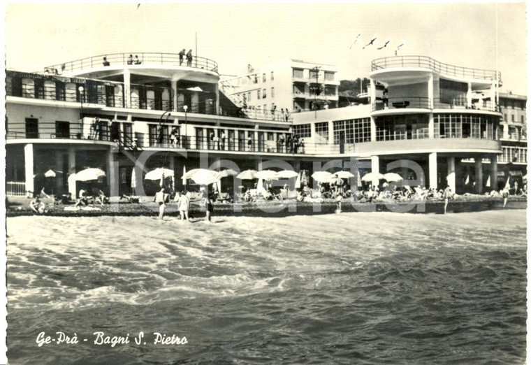 1957 GENOVA PRA' (GE) Bagni SAN PIETRO ombrelloni in spiaggia *ANIMATA FG VG