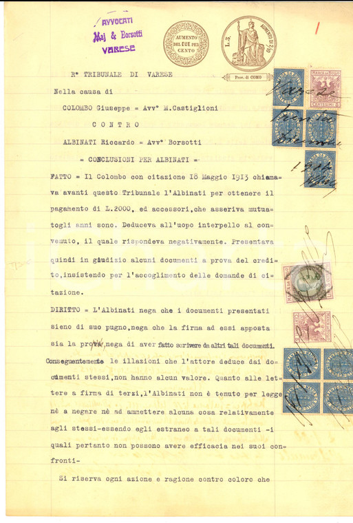 1914 VARESE Riccardo ALBINATI denuncia falsi documenti