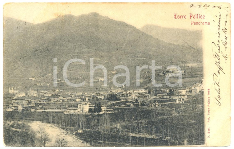 1904 TORRE PELLICE (TO) Veduta panoramica aerea *Cartolina postale FP VG