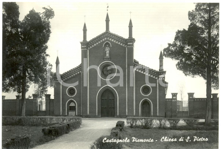 1950 ca CASTAGNOLE PIEMONTE (TO) veduta della chiesa di SAN PIETRO *Cartolina