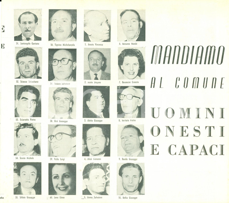 1950 CATANIA PCI Elezioni Comunali Elenco candidati con ritratti e programma