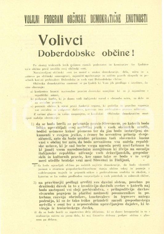 1954 SLOVENIA Obcinska demokraticna enotnost Candidati programma *Volantino