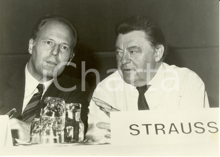 1985 HOF (D) Jurgen WARNKE e Franz Josef STRAUSS CSU congresso terzo mondo *Foto