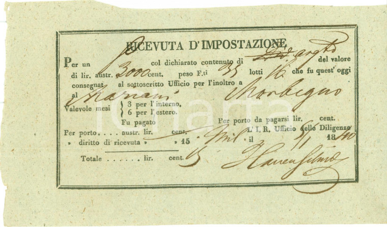 1840 MORBEGNO (SO) REGNO LOMBARDO-VENETO Invio argento per MARIANI Impostazione