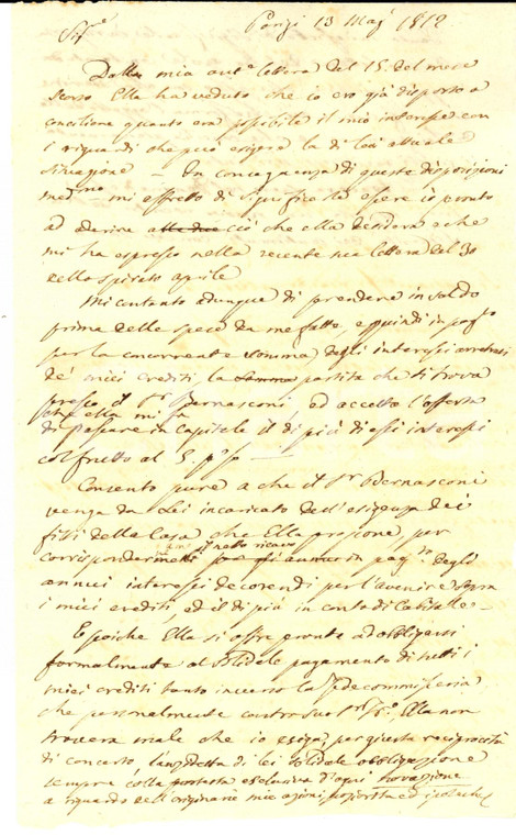 1812 PARIS Marchese Agostino ADORNO esige crediti da Giuseppe PELLEGRINI