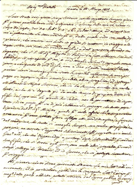 1812 GENOVA Precaria salute marchese Agostino ADORNO *Autografo Pasquale ADORNO