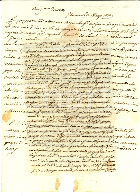 1812 GENOVA Marchese Pasquale ADORNO riscuote crediti del fratello *Autografo
