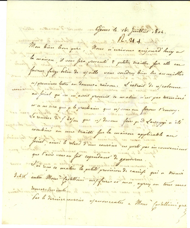 1815 GENOVA Alban REGNY al padre Aimé su affari con Baldassarre CASTELLINI