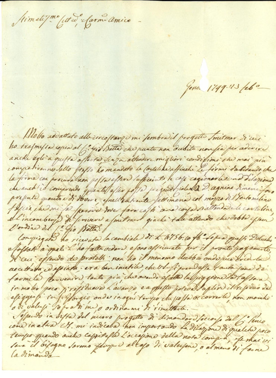 1799 GENOVA Alessandro SOLARI acquista villa piccola di prezzo grande *Lettera