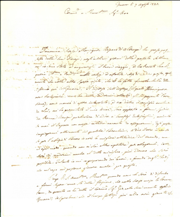 1840 GENOVA Giovanni Battista BENSO cerca beneficio ecclesiastico dal Vescovo