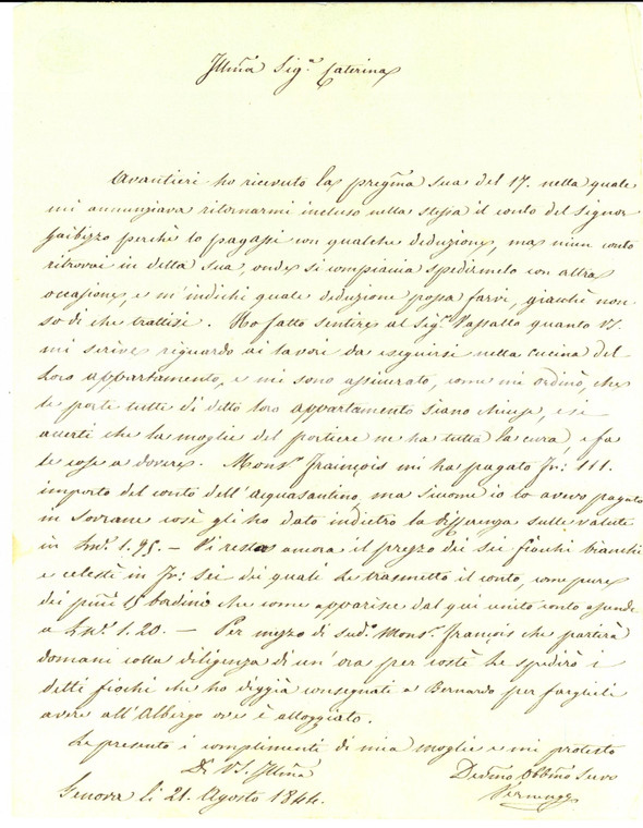 1841 GENOVA Agente VERNENGO invia fiocchi bianchi a Caterina NEGROTTO CAMBIASO