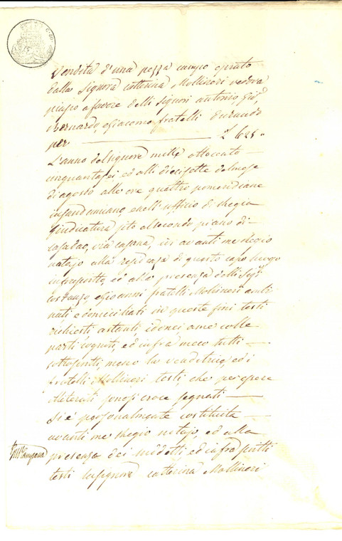 1856 SAN DAMIANO MACRA (CN) Caterina MOLINERI vende terra a fratelli DURANDO