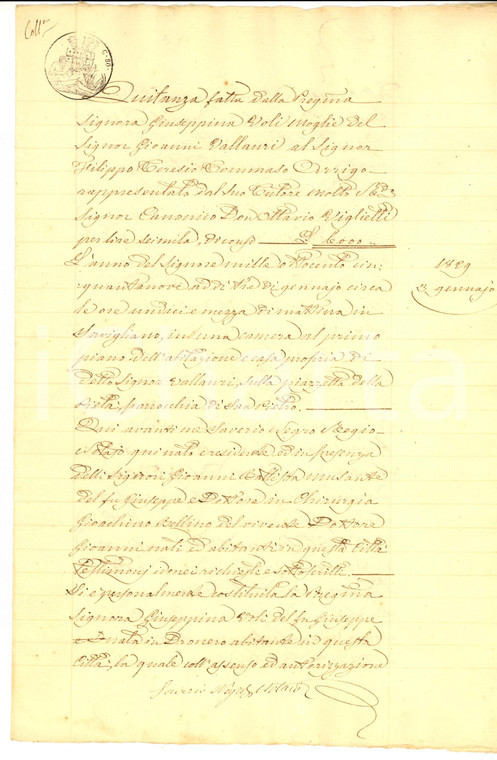 1859 SAVIGLIANO (CN) Quietanza al minore Filippo ARRIGO *Manoscritto INCOMPLETO