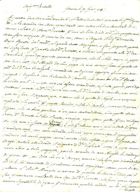 1812 GENOVA Marchese Pasquale ADORNO su equivoco lettere di cambio *Lettera