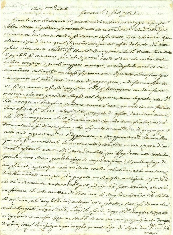1812 GENOVA Inquilini di Pasquale ADORNO disturbati da fornaio in PIAZZA NUOVA