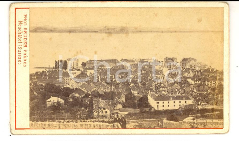 1871 NEUCHATEL (CH) Veduta della città sul lago *Fotografia BRUDER 10 x 6 cm